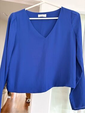 Babaton Cobalt V-Neck Long Sleeve, Blouse, Size XS